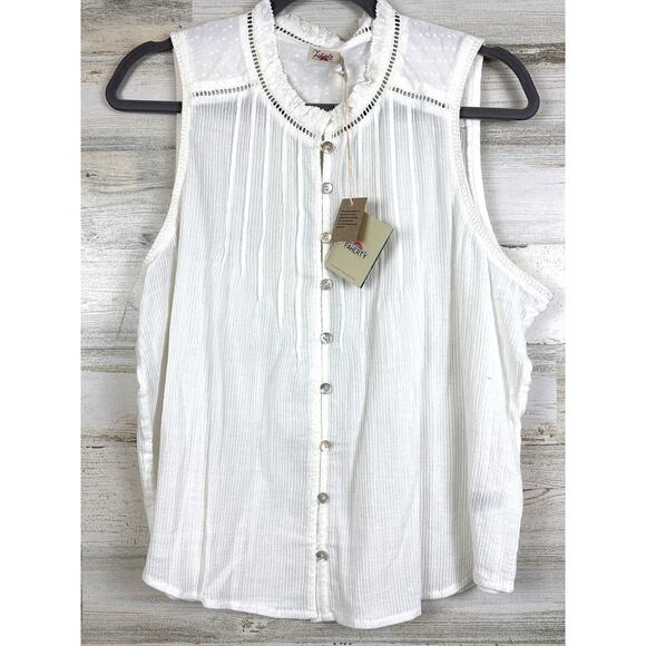 Faherty Womens L White Willa Sleeveless Organic Cotton Lightweight Blouse NEW - Picture 3 of 8